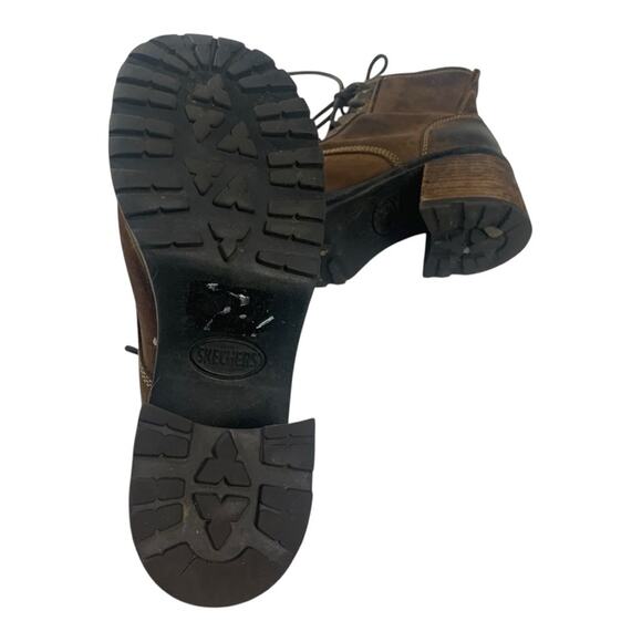 Skechers 7.5 Women's Brown Leather healed vintage y2k Ankle Boots chunky - Picture 5 of 16